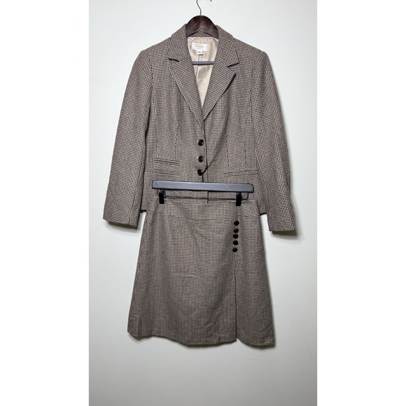 Talbots Pants - Talbots Petites 10 Wool Houndstooth Skirt Suit Set Blazer Jacket A-Line Brown